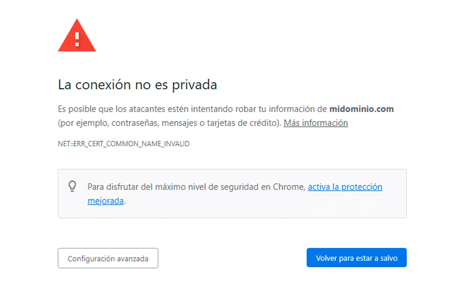 La conexión no es privada