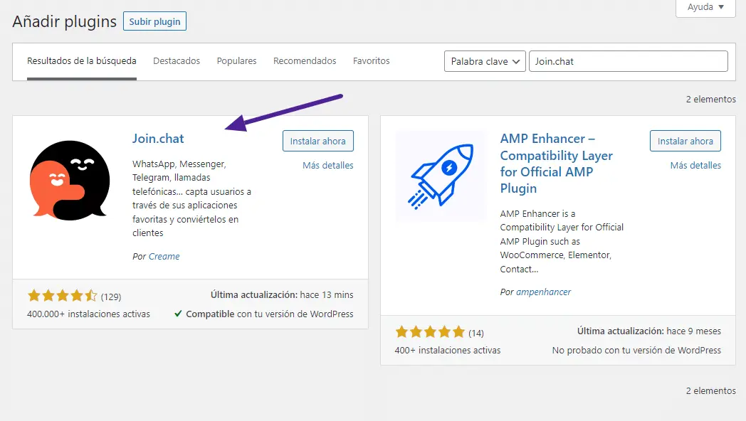 Añadir plugin chat de whatsapp